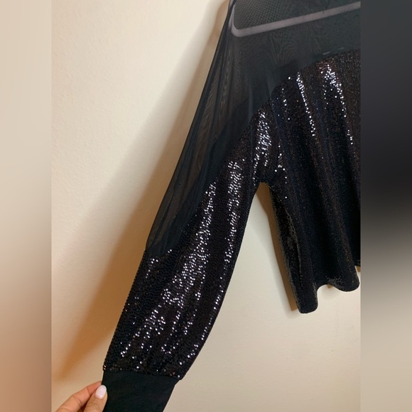 Nine West Black Sequin Blouse with Mandarin Collar - Picture 3 of 8